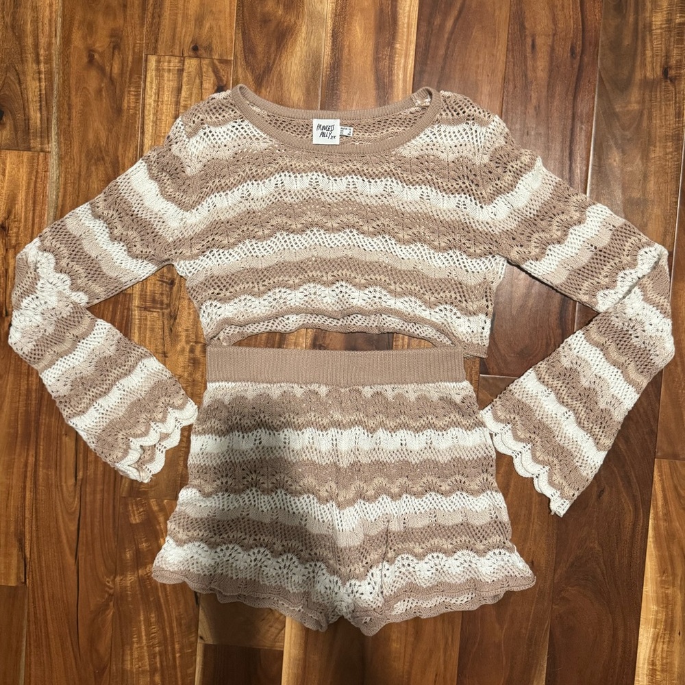 Princess Polly Tan and Cream Knit Crop Top & Shorts Set